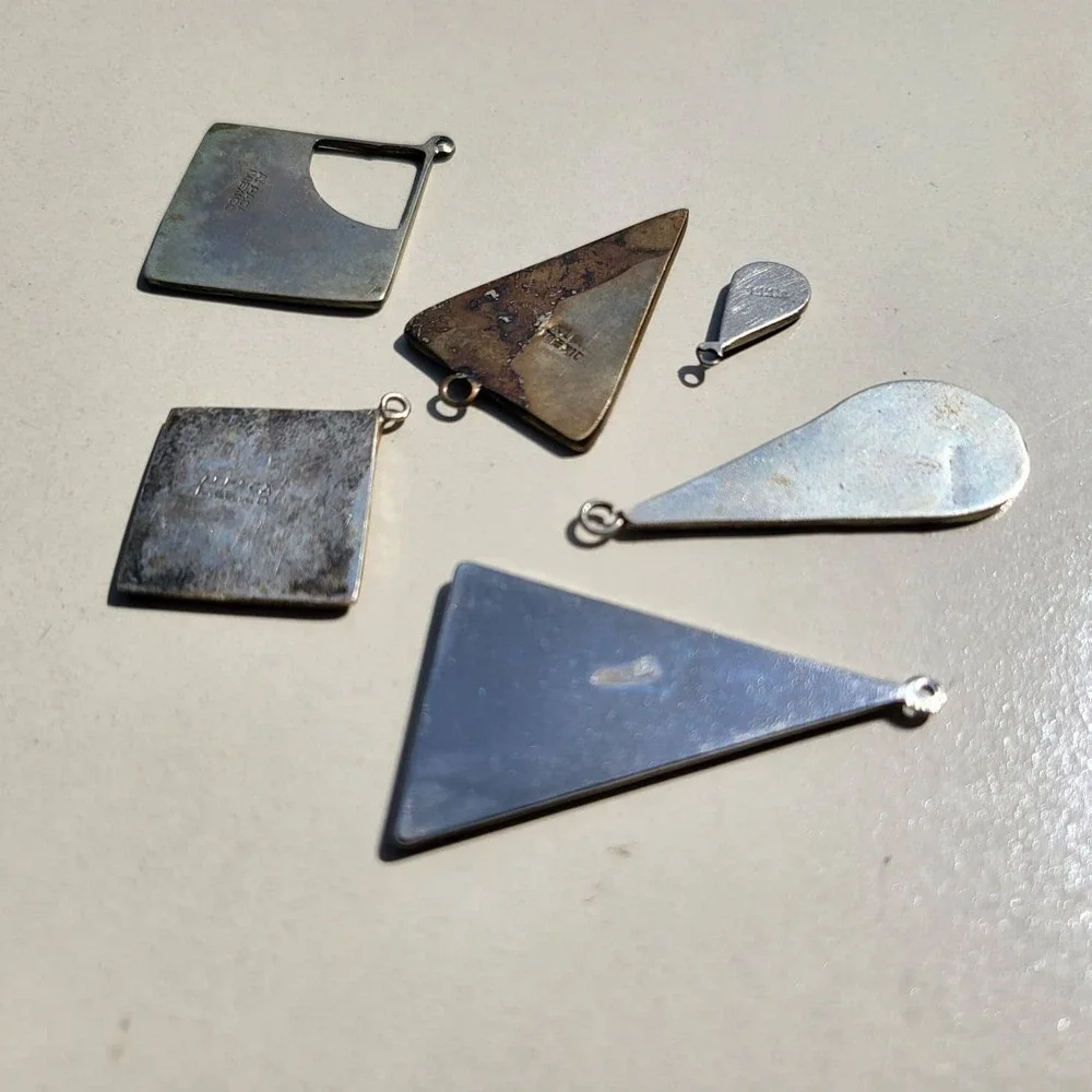 Vintage Alpaca Mexico Shell Inlay Assorted Pendant Lot Geometric Floral